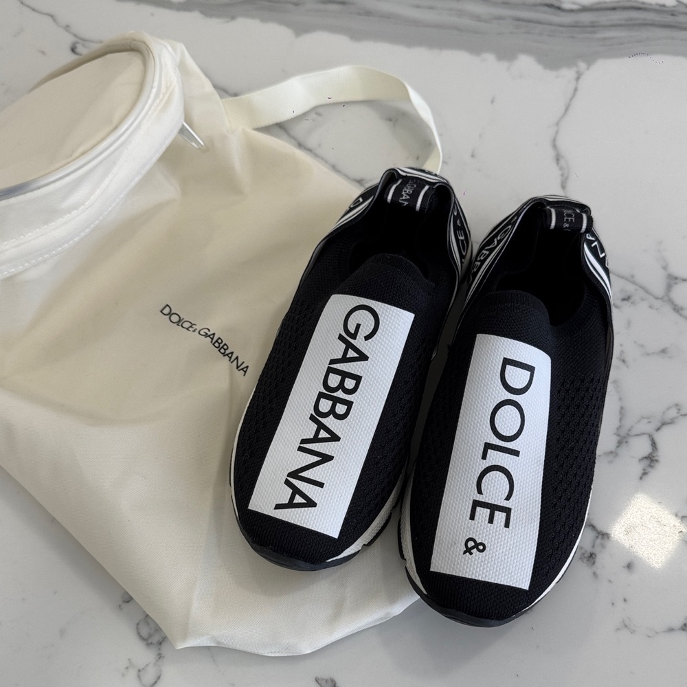 Dolce & Gabbana Women's Black and White Slip-On Sneakers